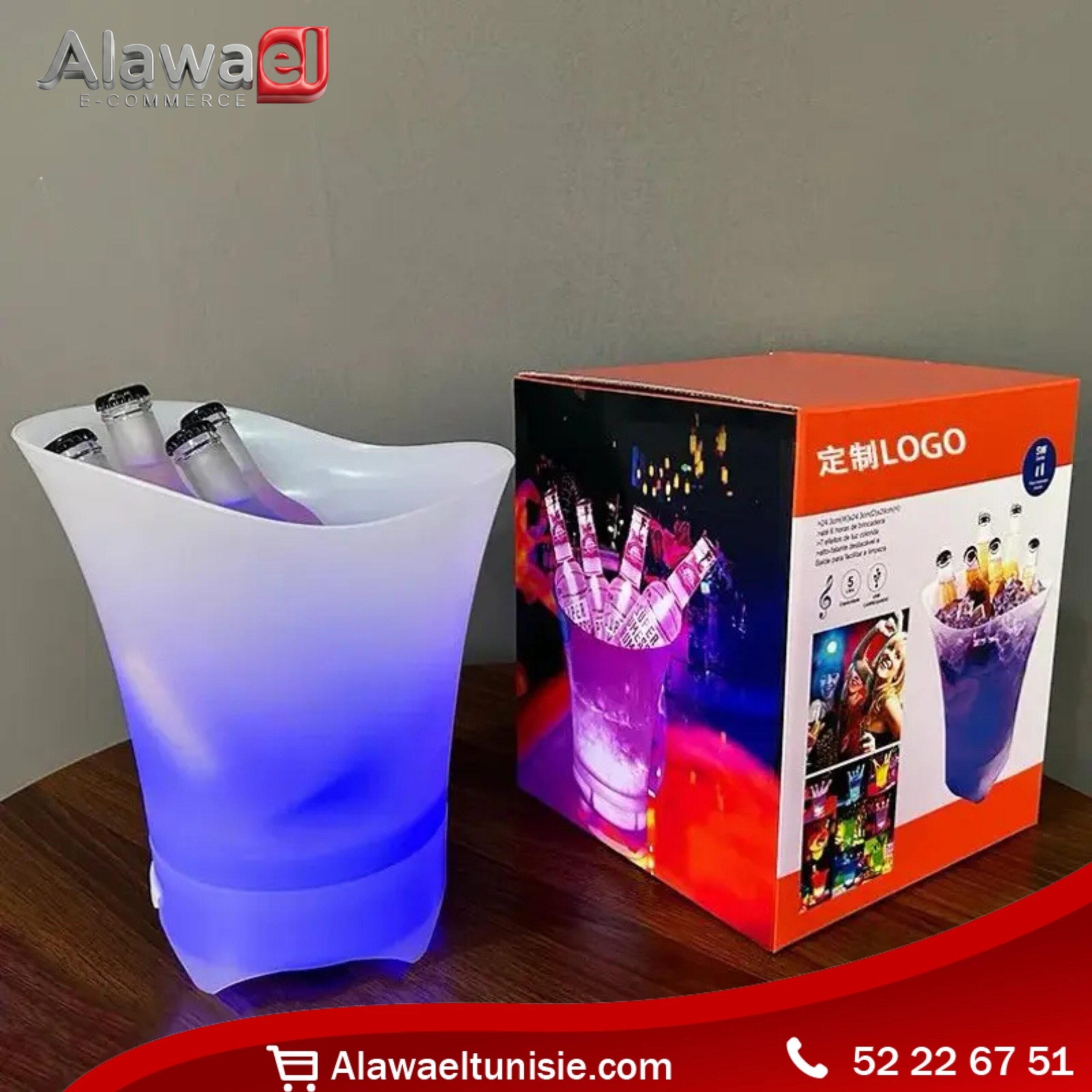Seau à Glace LED avec Enceinte Bluetooth 5L - دلو ثلج مضيء بمكبر صوت بلوتوث 5 لتر